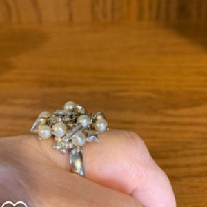 Sterling silver and pearl dangle charm ring